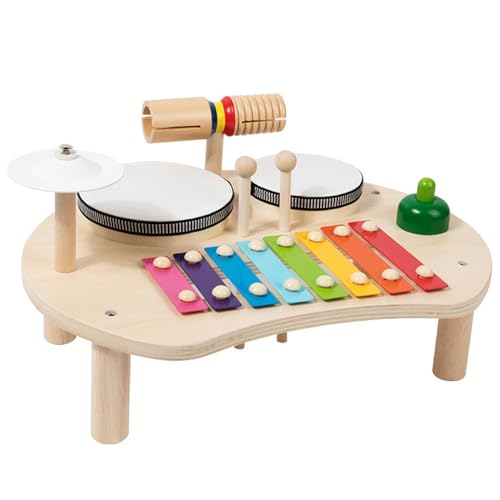 Kleinkind -Drum Set 5 in 1 hölzernen gerundeten Bildungsbaby Musikspielzeug mit Aufbewahrungsschläfen Baby Safe aufschlussreiche Kinder Instrumente Geschenk, Kindertrommel Set von Lawnrden