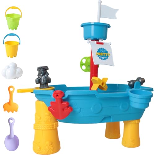 Kleinkindwassertabelle 17pcs/Set Piratenschiff Kinder Wassertabelle Außenwasserspieltisch und Zubehör Wasser- und Sandtisch Sensorisches Spielzeug für Jungen und Mädchen im Alter von 3 bis 6 Kleinkin von Lawnrden