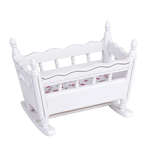 Lawnrden 1:12 Dollhouse Miniature Holzkrib Babypuppenbett, weiße DIY -Szene Puppenhaus Möbel Handwerk Accessoires von Lawnrden