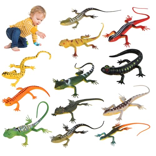 Lawnrden Bunte Plastik-Eidechsenspielzeug, 12pcs Echsenfigur Stilkünstlungen Realistische falsche Lizerschaft Bildung 3-5 Zoll Reptilienspielzeug, Geschenke für Kinder von Lawnrden