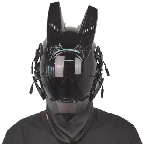 Lawnrden Cyberpunk -Maske Helm, futuristische Techwear -Maske mit Horn, PC dekorative Punkmaske mit Gesichtsmaske Cyber ​​-Maske für Cosplay Party Halloween Music Festival von Lawnrden