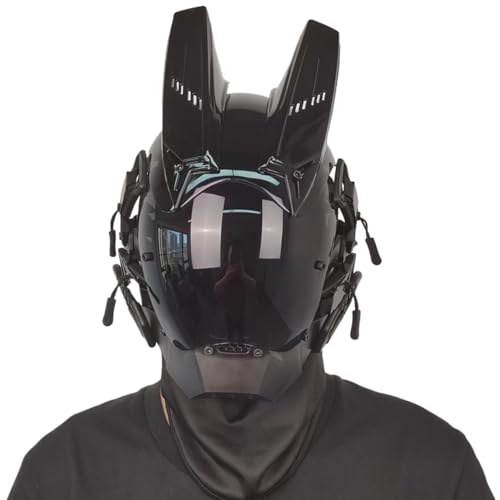 Lawnrden Cyberpunk -Maske mit Horn -Futuristische Maske für Männer PC Dekorative Punkmaske mit Gesichtsmaske Cybermaske für Cosplay Party Halloween Music Festival, Punk Mask von Lawnrden