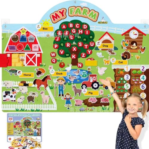 Lawnrden Farmtiere Filzgeschichte Set, Vorschulbauernhaus Barnyard Thema Flanellbrett, interaktives Wandhängespiel für Kleinkinder Kinder/32 x 27 von Lawnrden