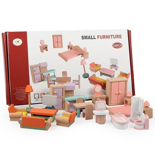 Lawnrden Holzpuppenhausmöbel Set, 1: 12 Skala Doll House Möbel, 24 Prozent süße Puppenhauszubehör tun Spielen Spielzeug und Geschenke für Kinder von Lawnrden