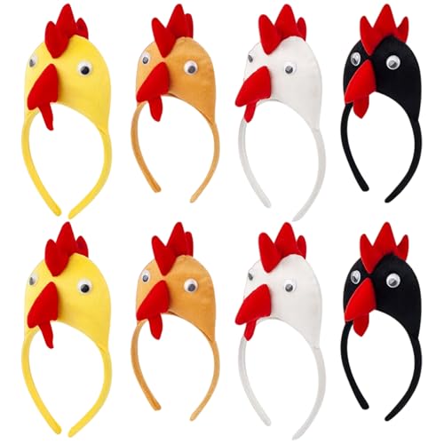 Lawnrden Hühnchen -Stirnband, Tierstirnbänder, 8pcs niedliches Plüsch -Hühnchen -Stirnband, elastisches Cosplay lustige Stirnbänder für Erwachsene Kinder Haarzubehör Foto Requisiten von Lawnrden