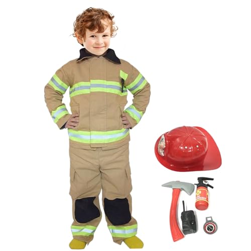 Lawnrden Kinder Feuerwehrkostüm, Kind Feuerwehrmann Dress Up, Fire Propt Chief Outfit, Halloween Rollenspiel -Karriereanzug für beinhaltet Top und Pant (L) von Lawnrden