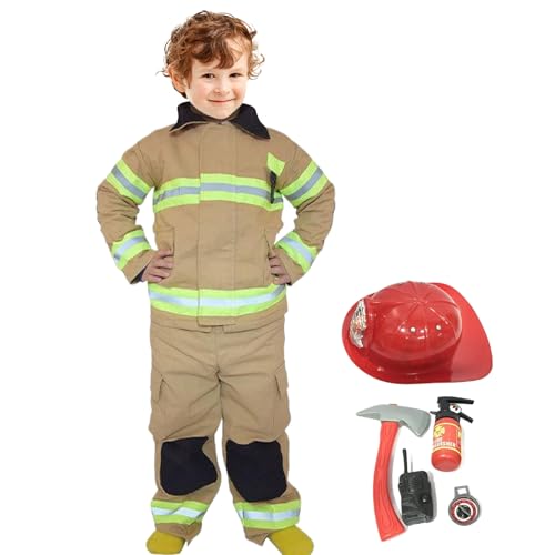 Lawnrden Kinder Feuerwehrkostüm, Kind Feuerwehrmann Dress Up, Fire Propt Chief Outfit, Halloween Rollenspiele Karriereanzug für beinhaltet Top und Pant (s) von Lawnrden