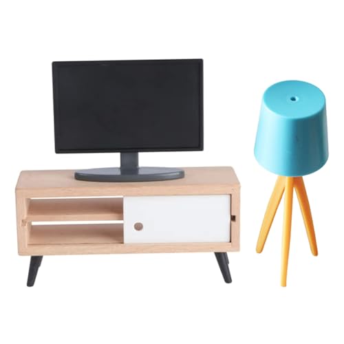 Lawnrden Miniatur -Fernseher mit Fernsehschrankmodell, Puppenhausmöbel, Mini -TV -Stand Spielzeugseiten -Lampen -Puppenhauszubehör von Lawnrden