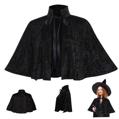 Lawnrden Mittelalterlicher Schal, schwarzer Samt Cape Wraps Kostüm Spitze Gothic Lolita Umhang für Party von Lawnrden