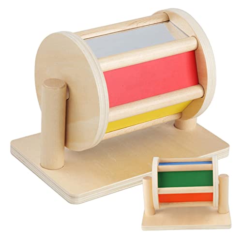 Lawnrden Montessori Baby Toys Play Kit, drehende Drum-Drum Montessori-Spielzeug für 0-3-Jährige, Holzspinnerspielzeug, leichte Spinntrommel mit klarem Spiegel/8,2x5.1x6.1 in von Lawnrden