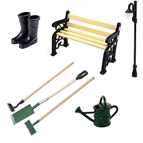 Lawnrden Puppenhauszubehör Set Mini Simulationsbank Lampe Wässerung Pot Schuhe Farm Werkzeuge zur Dekoration | Puppenhauszubehör Lawnrden Puppenhauszubehör Set Mini Simulationsbank Lampe Wässerung Pot Schuhe Farm Werkzeuge zur Dekoration | Puppenhauszubehör von Lawnrden