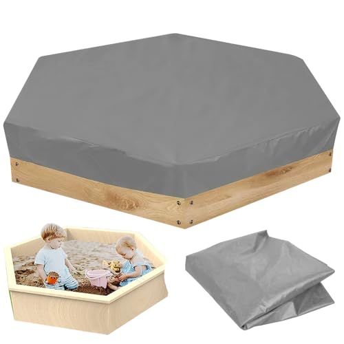 Lawnrden Sandkastenabdeckung wasserdichtes hexagonales 55x43inch 210d Oxford Stoffkastenabdeckung UV Schutz staubdes Kordelzug Sandbox Abdeckung für Outdoor, Grau, Sandbox von Lawnrden