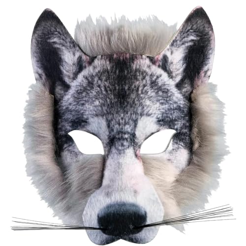 Lawnrden Therian Maske, Wolfsmaske, halbgesichtliche Tiermaske mit Gummiband, lustige Cosplay-Kostümmaske für Maskerade-Party/8.3x6.7x3.2 von Lawnrden