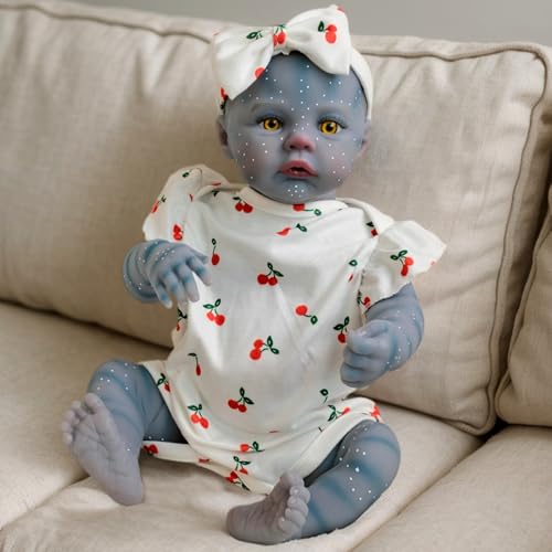 Lawnrden Weiche Babypuppe, realistische Babypuppen 18 Zoll Ganzkörper Mädchen tragen Kirschdruckkleidung Blaue Haut lebensechte Silikon Kinderspielzeug für Kinder Lawnrden Weiche Babypuppe, realistische Babypuppen 18 Zoll Ganzkörper Mädchen tragen Kirschdruckkleidung Blaue Haut lebensechte Silikon Kinderspielzeug für Kinder von Lawnrden