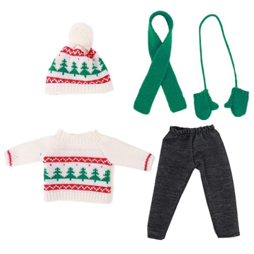 Lawnrden Weihnachtspuppenkleidung und Accessoires, 5pcs süße gestrickte amerikanische Puppenkleidung, 18 Zoll Weihnachtsbaummuster Winterpuppen -Outfit wie Pullover, Hosen, Hüte, Handschuh und Schal von Lawnrden