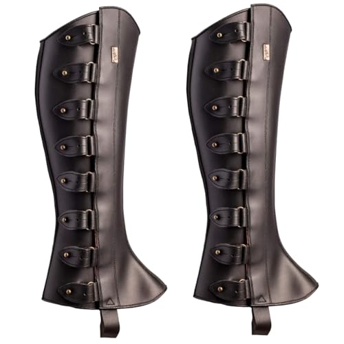 Mittelalterliche Beinrüstung, Piratenkostümstiefel Cover, PU Leder Bein Gamers mit Fixierer einstellbares mittelalterliches Kostüm für Party Cosplay Halloween - Schwarz von Lawnrden