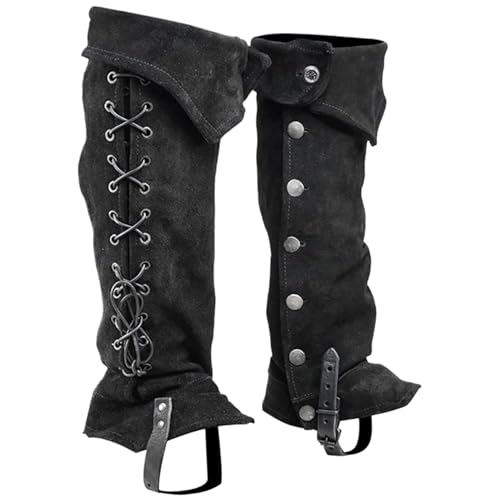 Mittelalterliche Kunstleder -Bein -Gamaschen, mittelalterliche Renaissance Steampunk -Stiefel bedecken Tops mit Knopf, Vintage Middle Ages Ritterbein Rüstung, Söldnerbeinwächter für Larp (schwarz) von Lawnrden