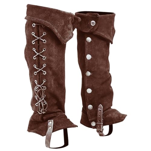 Mittelalterliche Kunstleder -Beingeräten, mittelalterliche Renaissance Steampunk -Stiefel bedecken Tops mit Knopf, Vintage Middle Ages Ritterbein Rüstung, Söldnerbeinwächter für Larp (Dunkelbraun) von Lawnrden