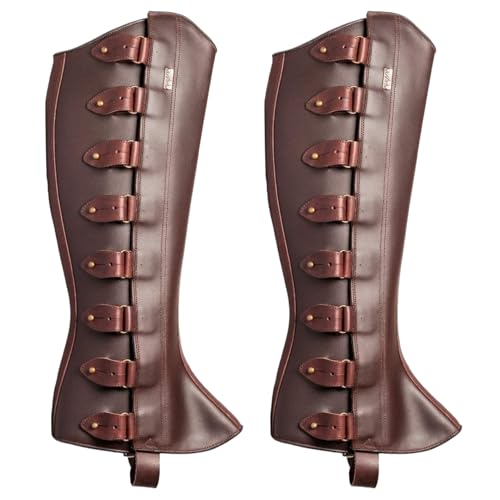 Mittelalterlicher Stiefelabdeckung, mittelalterliche Beinpanzerung, Renaissance PU Leder Bein Gaichs mit Fixierer für Party Cosplay Halloween - Dark Brown von Lawnrden