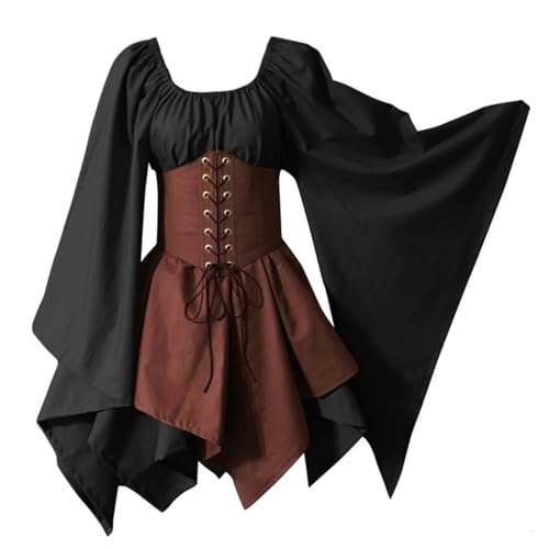 Renaissance -Kleid, unregelmäßige Renaissance -Korsettkleid, Retro Gothic Elf Kleid mit Flare -Ärmel und quadratischem Hals, mittelalterliches Kleid für Frauen Halloween Cosplay, L Renaissance Kleid von Lawnrden