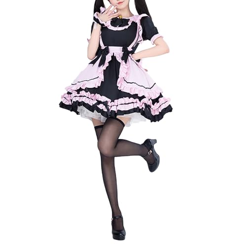 Lazzboy Karneval Kostüm Damen Dienstmädchen Cosplay Halloween Party Klassische Schürze Kleid Maid Dress Anime Outfit Verkleiden Kleider Schick Mädchen Uniform Pleated Hemdblusenkleid (Rosa,3XL) von Lazzboy