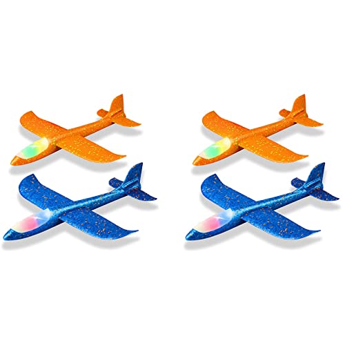 Lckiioy 4 Pack LED Licht Flugzeug 48CM Großes Werfen Schaum Flugzeug Draussen Sport Hinterhof Geburtstag Feier Kinder Optimale Geschenke von Lckiioy