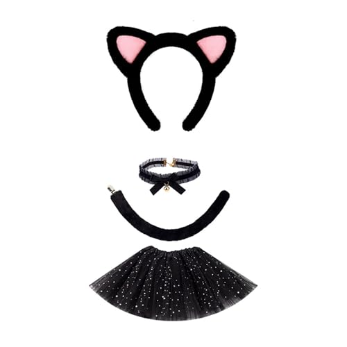 Ldabrye 3/4-teiliges Katzenkostüm, Cosplay, Ohren, Stirnband, Glocken, Choker, Schwanz, Tutu, Halloween, Tier-Kostüm, Zubehör-Set, Kostüm Ldabrye 3/4-teiliges Katzenkostüm, Cosplay, Ohren, Stirnband, Glocken, Choker, Schwanz, Tutu, Halloween, Tier-Kostüm, Zubehör-Set, Kostüm von Ldabrye