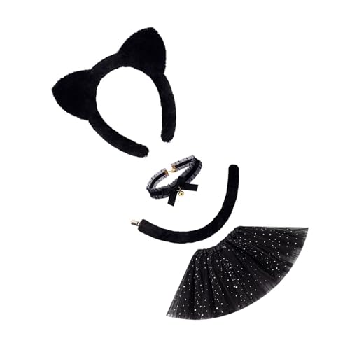 Ldabrye 3/4-teiliges Katzenkostüm, Cosplay, Ohren, Stirnband, Glocken, Choker, Schwanz, Tutu, Halloween, Tier-Kostüm, Zubehör-Set, Kostüm Ldabrye 3/4-teiliges Katzenkostüm, Cosplay, Ohren, Stirnband, Glocken, Choker, Schwanz, Tutu, Halloween, Tier-Kostüm, Zubehör-Set, Kostüm von Ldabrye