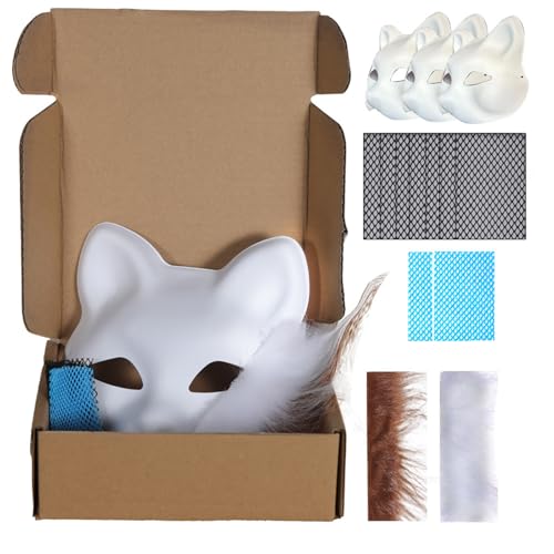 Ldabrye 3pcs Unbemalten Maskeren Maske Katzen Gesichtsmaske Unbemalte Maske Mit Pelzig von Ldabrye