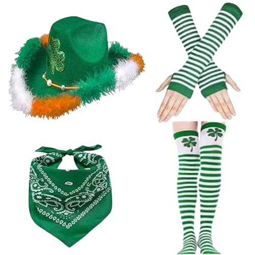 Ldabrye 4PCS Irish Holiday Green Clovers Schal Arm Ärmel Kostüm Set Für Stpatricks Day Festival Anlass Party Enthusiasten von Ldabrye