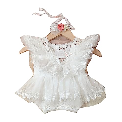 Ldabrye Baby Foto Kleidung Prinzessin Spitze Overall Stirnband Strampler Kleider Neugeborene Dusche Party Dekore Posieren Zubehör von Ldabrye