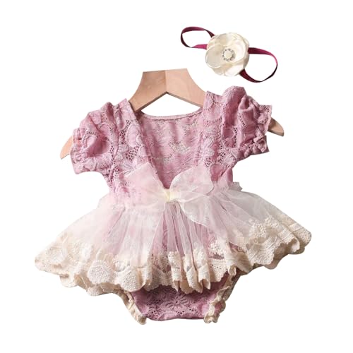 Ldabrye Baby Mädchen Fotografie Requisiten Spitzenkleid Overall Blumen Haarband Neugeborenen Foto Requisiten Fotoshooting Stirnband Foto Outfit von Ldabrye