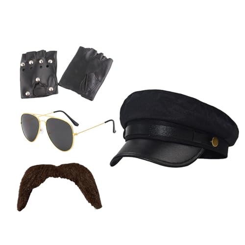 Ldabrye Chauffeur Kostüm Zubehör Set Neuheit Schwarz Chauffeur Hut Brille für Erwachsene Cosplay Party Nacht Mottoparty von Ldabrye