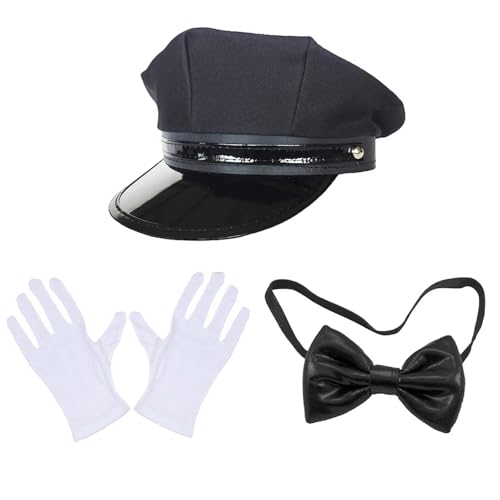 Ldabrye Chauffeur Kostüm Zubehör Set Neuheit Schwarz Chauffeur Hut Brille für Erwachsene Cosplay Party Nacht Mottoparty von Ldabrye