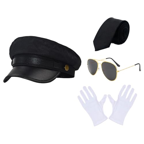 Ldabrye Chauffeur Kostüm Zubehör Set Neuheit Schwarz Chauffeur Hut Brille für Erwachsene Cosplay Party Nacht Mottoparty von Ldabrye