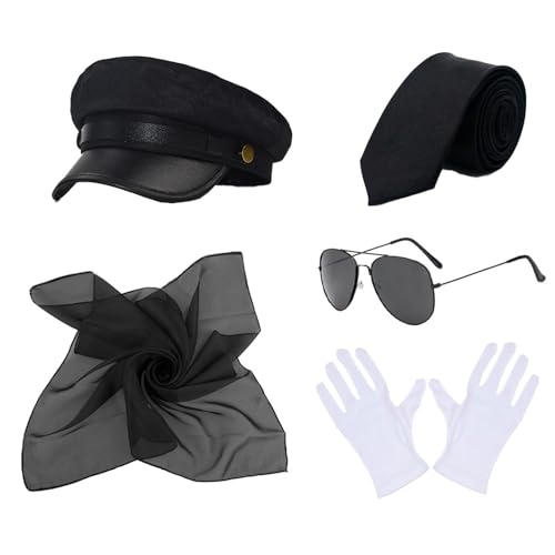 Ldabrye Chauffeur Kostüm Zubehör Set Neuheit Schwarz Chauffeur Hut Brille für Erwachsene Cosplay Party Nacht Mottoparty von Ldabrye