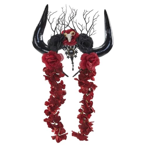 Ldabrye Day Of The Dead Stirnband Antilope Stirnband Teufelshörner Stirnband Stier Horn Stirnband Halloween Dämon Horn Goth Kopfschmuck Halloween Haarband Kopfschmuck Kostüm Dress Up Haarschmuck von Ldabrye