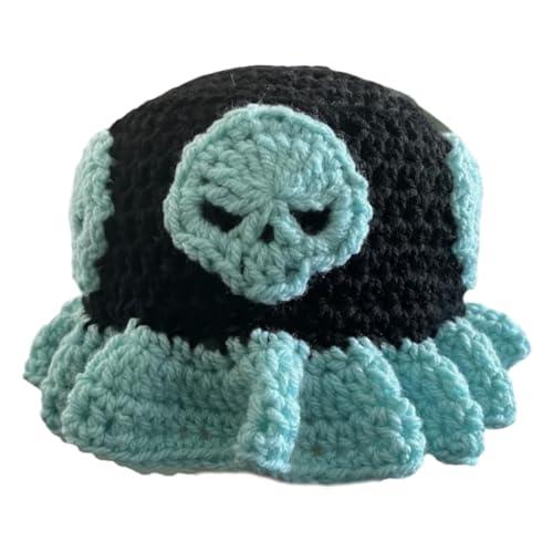 Ldabrye Häkel-Hut für Damen, Fischerhut, Blumenmuster, Pullover, Totenkopf, Fischerhut, Unisex, Halloween, Partyhut von Ldabrye