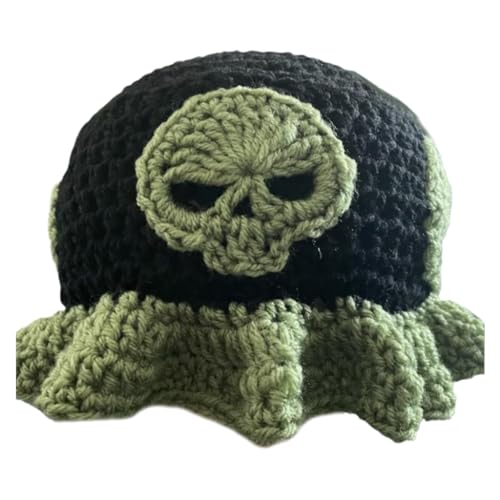 Ldabrye Häkel-Hut für Damen, Fischerhut, Blumenmuster, Pullover, Totenkopf, Fischerhut, Unisex, Halloween, Partyhut von Ldabrye