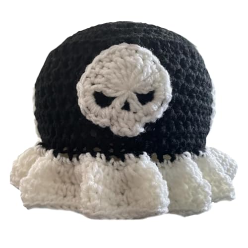 Ldabrye Häkel-Hut für Damen, Fischerhut, Blumenmuster, Pullover, Totenkopf, Fischerhut, Unisex, Halloween, Partyhut von Ldabrye