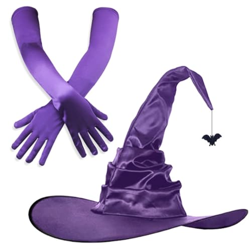 Ldabrye Halloween Hexenhut und Handschuhe Set Cosplay Hut Thema Party Hut Cosplay Zubehör von Ldabrye