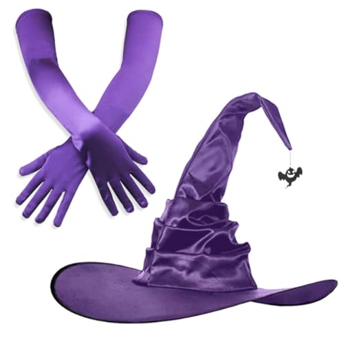 Ldabrye Halloween Hexenhut und Handschuhe Set Cosplay Hut Thema Party Hut Cosplay Zubehör von Ldabrye