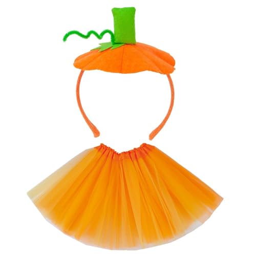 Ldabrye Halloween-Kürbis-Kostüm-Set mit Haarband und Rock, Kürbis-Verkleidung, Cosplay-Set für Kinder, Cosplay-Kostüm, 2-teiliges Set von Ldabrye