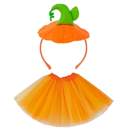 Ldabrye Halloween-Kürbis-Kostüm-Set mit Haarband und Rock, Kürbis-Verkleidung, Cosplay-Set für Kinder, Cosplay-Kostüm, 2-teiliges Set von Ldabrye