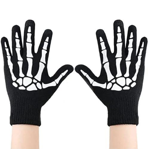 Ldabrye Halloween-Skelett-Klauen-Handschuhe, leuchten im Dunkeln, Kostüm-Handschuhe, Totenkopf-Hut, Party-Requisiten, Handwärmer von Ldabrye