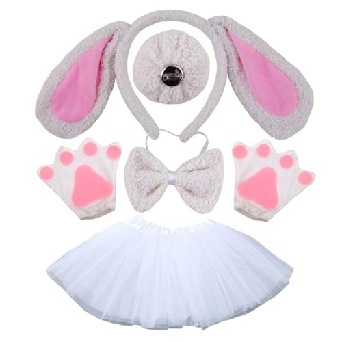 Ldabrye Hundekostüm-Set, Ohrenschwanz, Schleifen, Nase, Handschuh, Tier-Kostüm, Zubehör, Kinder, Mädchen, Halloween, Cosplays, Requisiten von Ldabrye