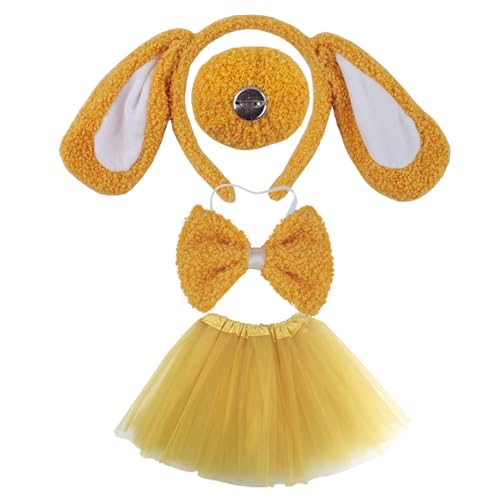 Ldabrye Hundekostüm-Set, Ohrenschwanz, Schleifen, Nase, Handschuh, Tier-Kostüm, Zubehör, Kinder, Mädchen, Halloween, Cosplays, Requisiten von Ldabrye