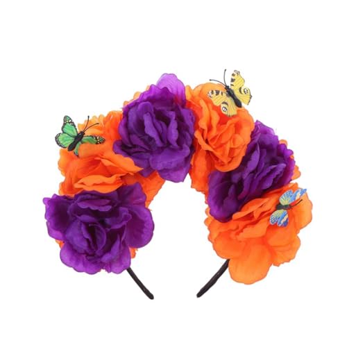 Ldabrye Kopfbedeckung Halloween Mexikaner Blume Stirnband Schmetterlinge Dekor Party Kostüm Zubehör Kopfschmuck 10,2 cm Blume von Ldabrye