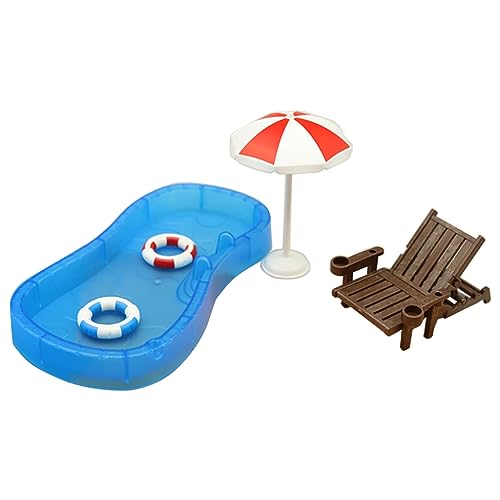 Ldabrye Miniatur Puppenhaus Strand Set Für Kinder Puppenhaus Dekorationen Mit Schwimmbad Strandkorb Zubehör Kinderbevorzugung von Ldabrye