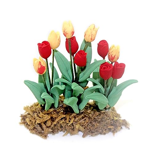 Ldabrye Puppenhaus Blumen Und Pflanzen Miniatur Bunte Tulpen Maßstab 1:12 Puppenhaus Gartenzubehör Grüne Ornamente von Ldabrye